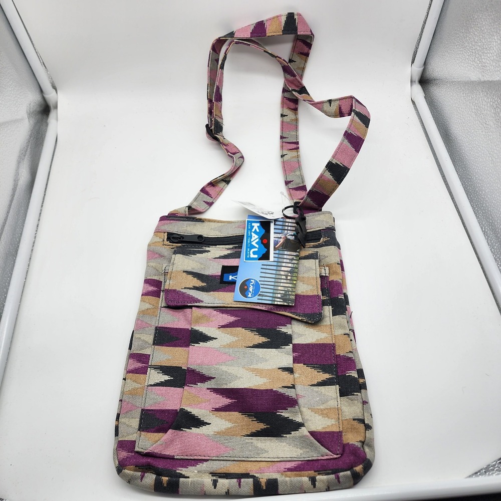 KAVU Keeper Crossbody Bag Berry Palette Women's Canvas Geometric NWT
